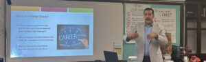 ENB Career Coach Ivan Jusino delivering a career readiness workshop to students at Gardner Pilot Academy